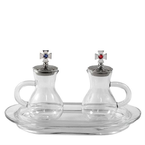 CRUE SET GLASS PLATE 75 ML SILVER TONE LIDS