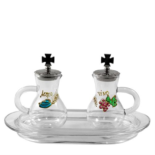 CRUE SET GLASS PLATE 75 ML SILVER TONE LIDS HAND-PAINTED