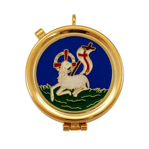 GOLD PLATED PYX LAMB OF PEACE BLUE ENAMEL