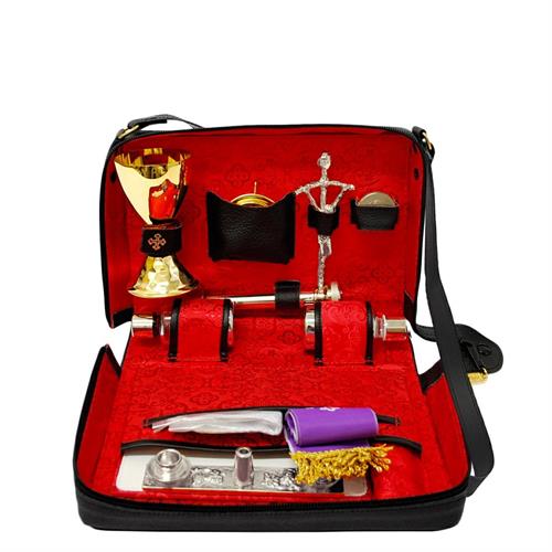 MASS KIT IN GENUINE LEATHER AND RED SATIN