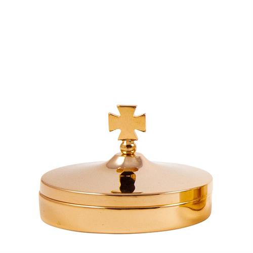 SCATOLA PORTA OSTIE IN OTTONE DORATO CON CROCE H.1,8 CM.