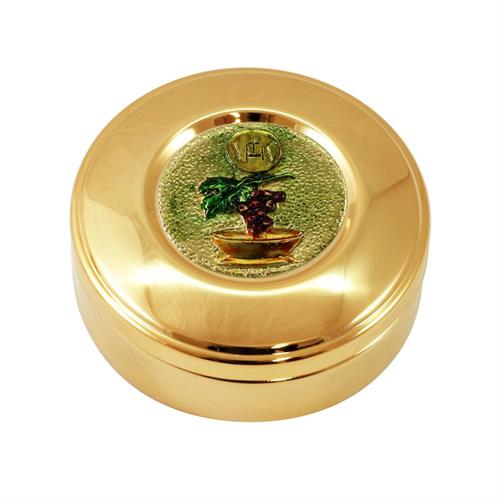 GOLD PLATED HOST BOX IHS AND HAND PAINTED GRAPES Ø8