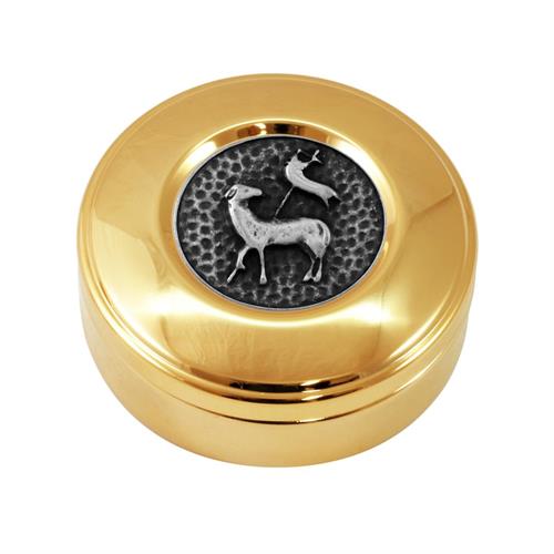 GOLD PLATED HOST BOX LAMB OF PEACE ANTIQUE SILVER STYLE Ø8