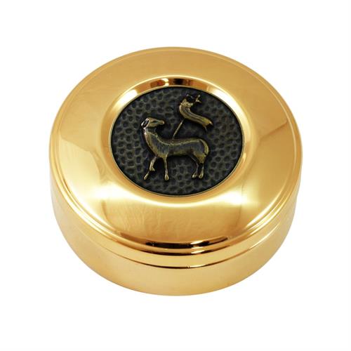 GOLD PLATED HOST BOX LAMB OF PEACE HAMMERED BRONZE STYLE Ø9
