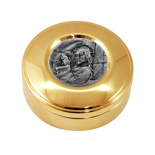 GOLD PLATED HOST BOX CHRIST CRUCIS STYLE Ø9