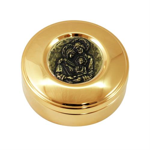 SCATOLA PORTA OSTIE SACRA FAMIGLIA BRONZO ANTICO Ø9