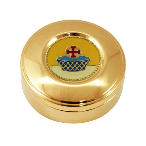 GOLD PLATED HOST BOX BASKET CROSS YELLOW BACKGROUND Ø9