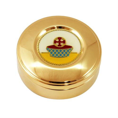GOLD PLATED HOST BOX BASKET CROSS WHITE BACKGROUND Ø9