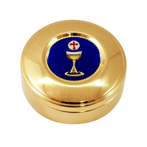 GOLD PLATED HOST BOX CHALICE CROSS BLUE BACKGROUND Ø9