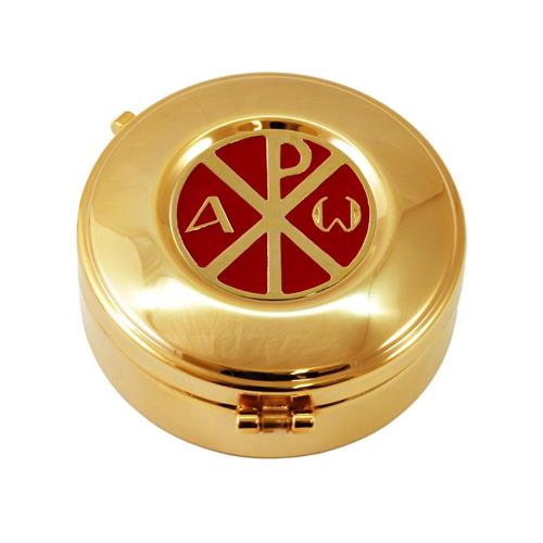 GOLD PLATED HOST BOX ALPHA AND OMEGA ENAMELED  Ø8
