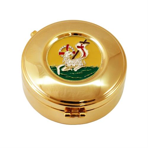 GOLD PLATED HOST BOX LAMB OF PEACE YELLOW ENAMEL Ø8