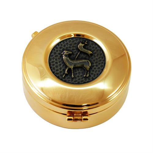 GOLD PLATED HOST BOX LAMB OF PEACE HAMMERED BRONZE STYLE Ø8