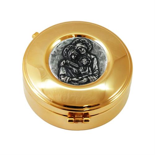 GOLD PLATED HOST BOX HOLY FAMILY ANTIQUE SILVER STYLE Ø8