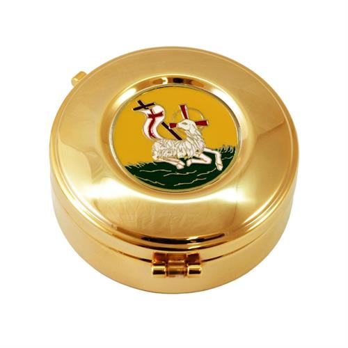 GOLD PLATED HOST BOX LAMB OF PEACE YELLOW ENAMEL Ø9