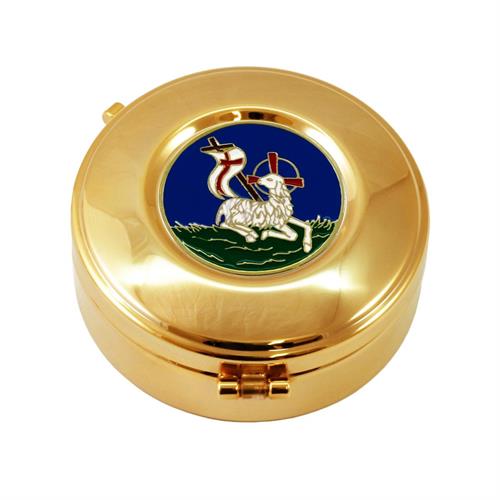 GOLD PLATED HOST BOX LAMB OF PEACE BLUE ENAMEL Ø9