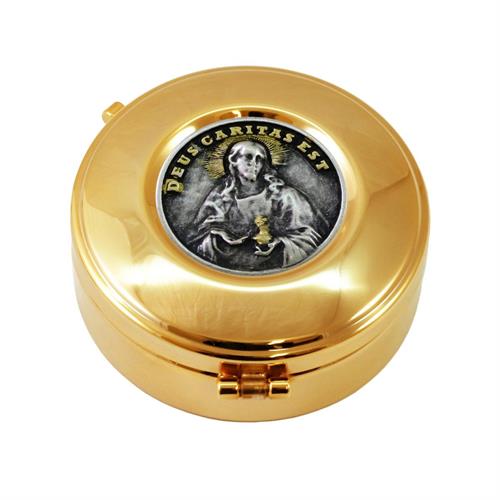 GOLD PLATED HOST BOX DEUS CARITAS EST SYLE Ø9