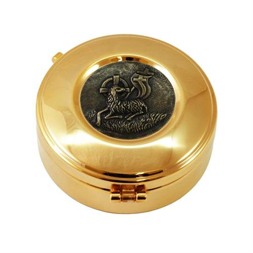 GOLD PLATED HOST BOX LAMB OF PEACE ANTIQUE BRONZE STYLE Ø9