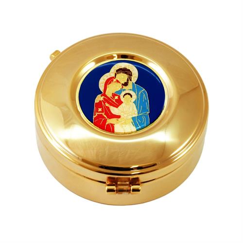 GOLD PLATED HOST BOX ENAMELED HOLY FAMILY  Ø9