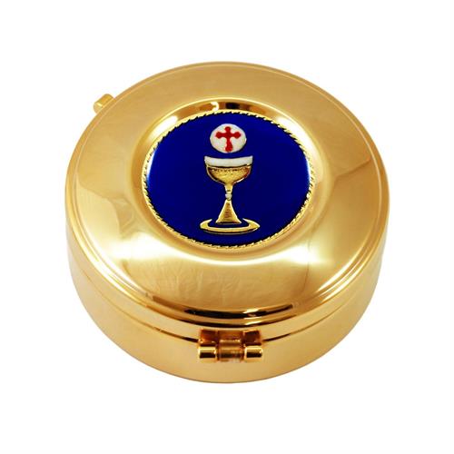 GOLD PLATED HOST BOX CHALICE CROSS BLUE BACKGROUND Ø9