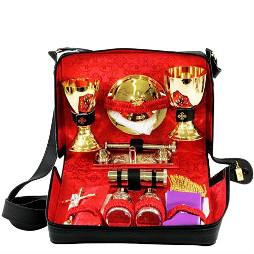 MASS KIT IN GENUINE LEATHER AND RED SATIN