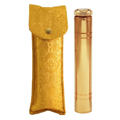 CUSTODIA IN RASO GIALLO COMPLETA DI ASPERGES DORATO 16 CM.