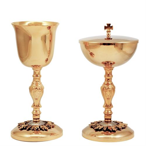 CHALICE AND CIBORIUM ON AN ANTIQUE GRAPE AND VINE BASE