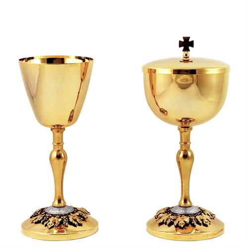CHALICE AND CIBORIUM WITH TWO-TONE GRAPE AND VINE BASE