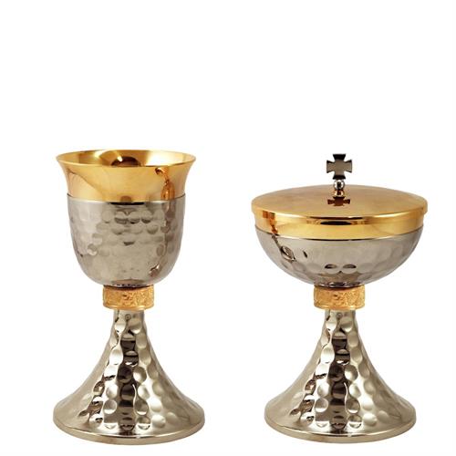 TWO-TONE CHALICE AND CIBORIUM WITH HAMMERING