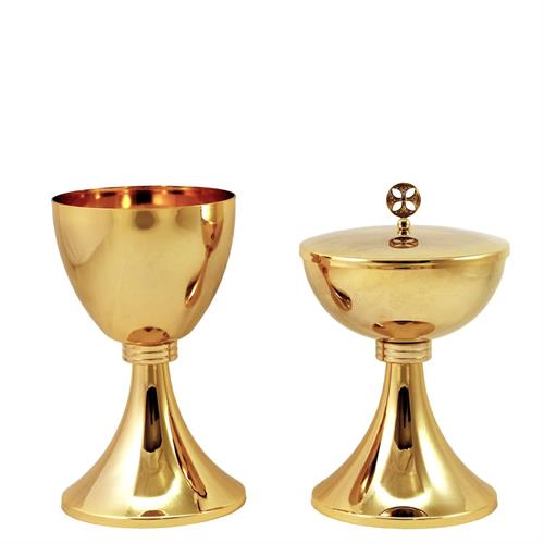 GOLD PLATED CHALICE AND CIBORIUM WITH SIMPLE KNOP