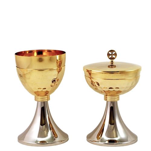 TWO-TONE CHALICE AND CIBORIUM WITH HAMMERED SAUCER