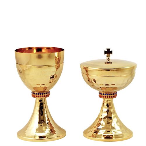 GOLD PLATED CHALICE AND CIBORIUM WITH BRILLIANT STONES