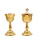 GOLD PLATED TRAVEL CHALICE AND CIBORIUMI WITH DECORATED BASE