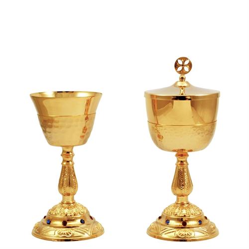 CALICE E PISSIDE DA VIAGGIO DORATI CON PIETRE BRILLANTI
