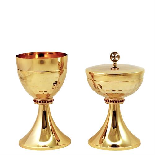 GOLD PLATED CHALICE AND CIBORIUM WITH HAMMERING