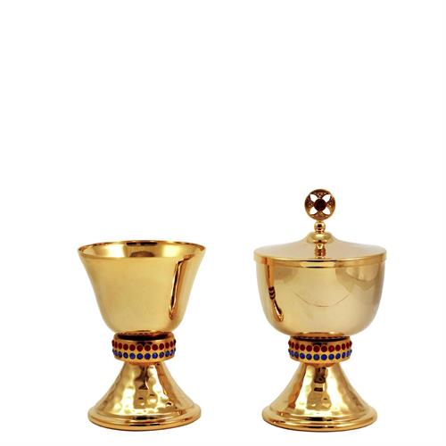 GOLD PLATED CHALICE AND CIBORIUM WITH STONES