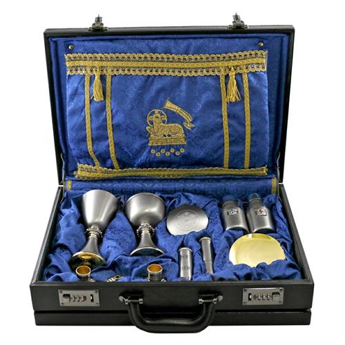 24-HOUR TRAVEL MASS KIT BRIEFCASE IN BLUE SATIN WITH LAMB
