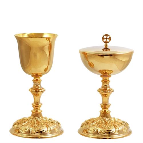 BAROQUE STYLE GOLD PLATED CHALICE AND CIBORIUM