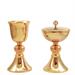 GOLD PLATED CHALICE AND CIBORIUM AND DECORATED KNOP