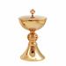 GOLD PLATED CHALICE AND CIBORIUM AND KNOP WITH RED STONES