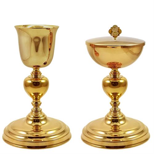 GOLD PLATED CHALICE AND CIBORIUM WITH CROSS LAMB OF PEACE