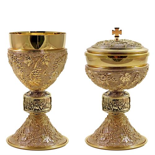 CALICE E PISSIDE UVA E VITE CON NODO ULTIMA CENA ORO BRUNITO