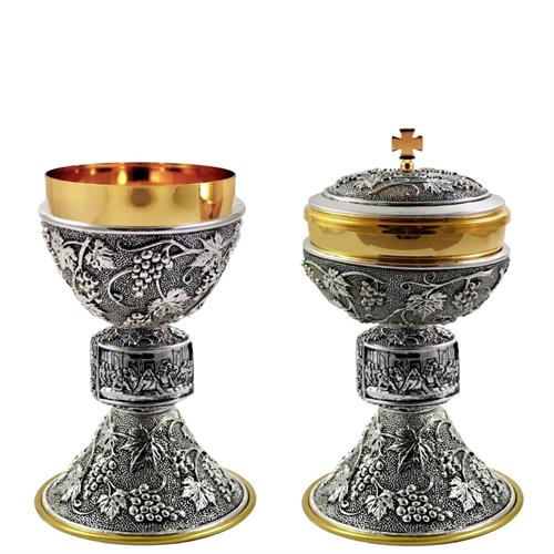 CALICE E PISSIDE UVA E VITE CON NODO ULTIMA CENA ARGENTO ANTICO