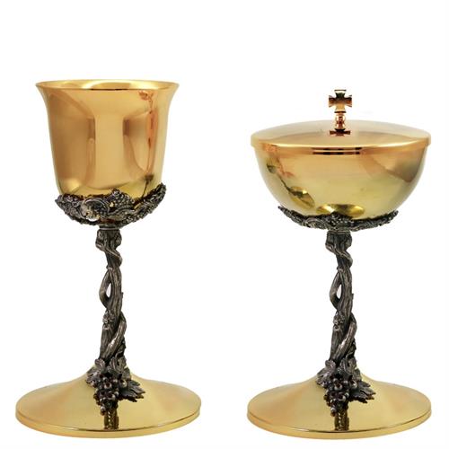 CHALICE AND CIBORIUM WITH ANTIQUE SILVER VINE SHOES