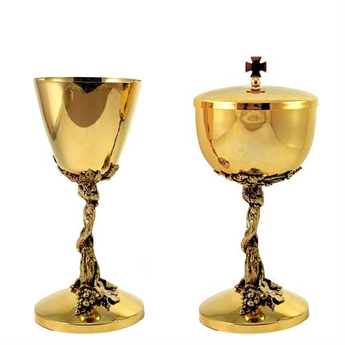 CALICE E PISSIDE TRALCI DI VITE ORO BRUNITO