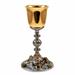 CHALICE AND CIBORIUM WITH GOLD PLATED ANGELS ON SILVERTONE BASE
