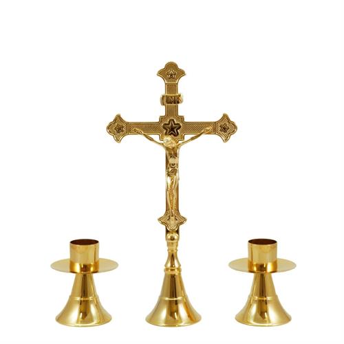 ALTAR CROSS AND CANDLESTICKS BASE WITH A STEP h. 30 cm