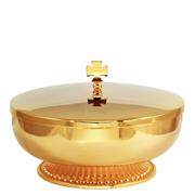 PISSIDE IN OTTONE DORATO CON BASE IN FUSIONE E COPERCHIO