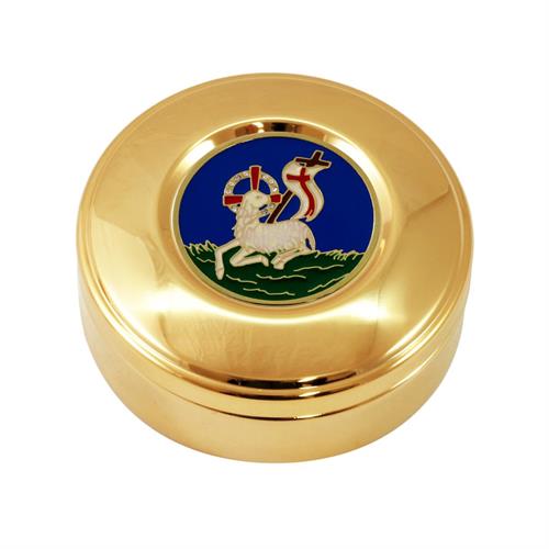 HOST BOX LAMB OF PEACE BLUE ENAMEL WITH CRYSTAL