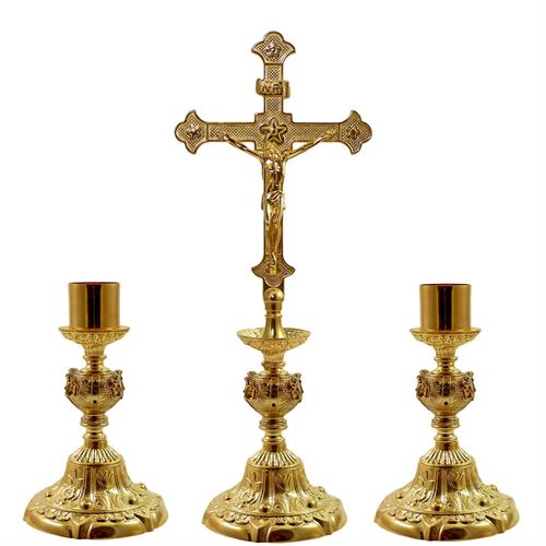 CROCE E CANDELIERI DA ALTARE DORATI CON ANGELI