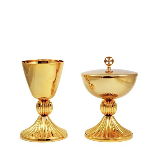 CALICE E PISSIDE DORATI E BASE CON RIGATURE